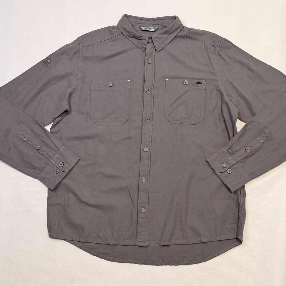 Stio Shirt Mens XL Gray Organic Cotton Button Front Long Sleeve Outdoors Casual